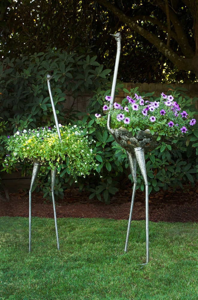metal ostrich planters